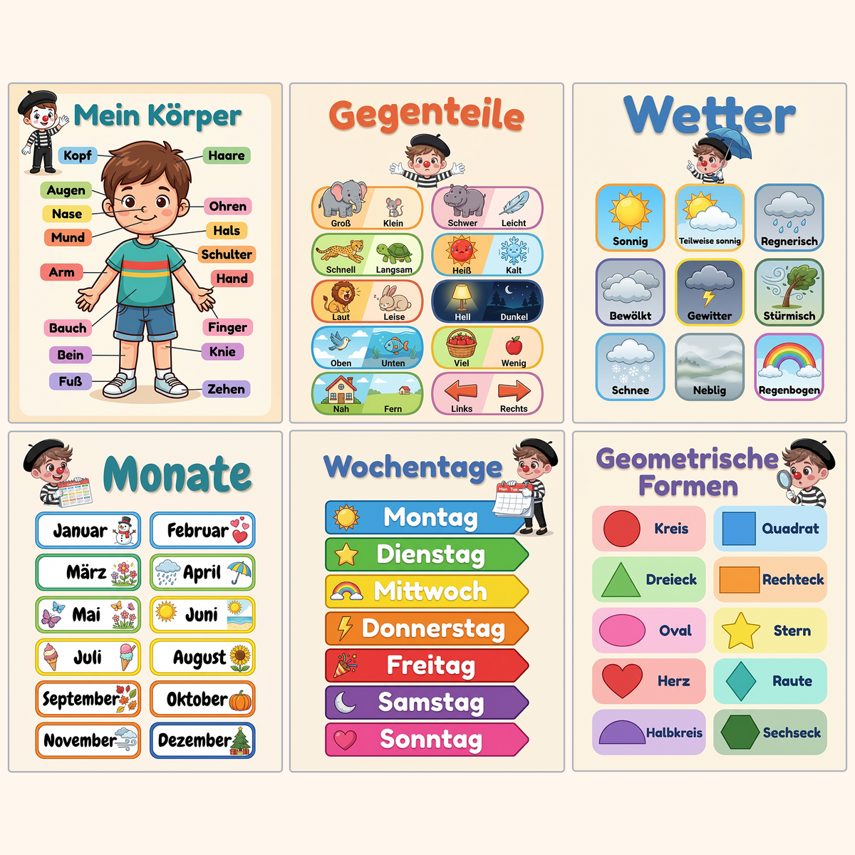 12 pädagogische Montessori Lernposter A4
