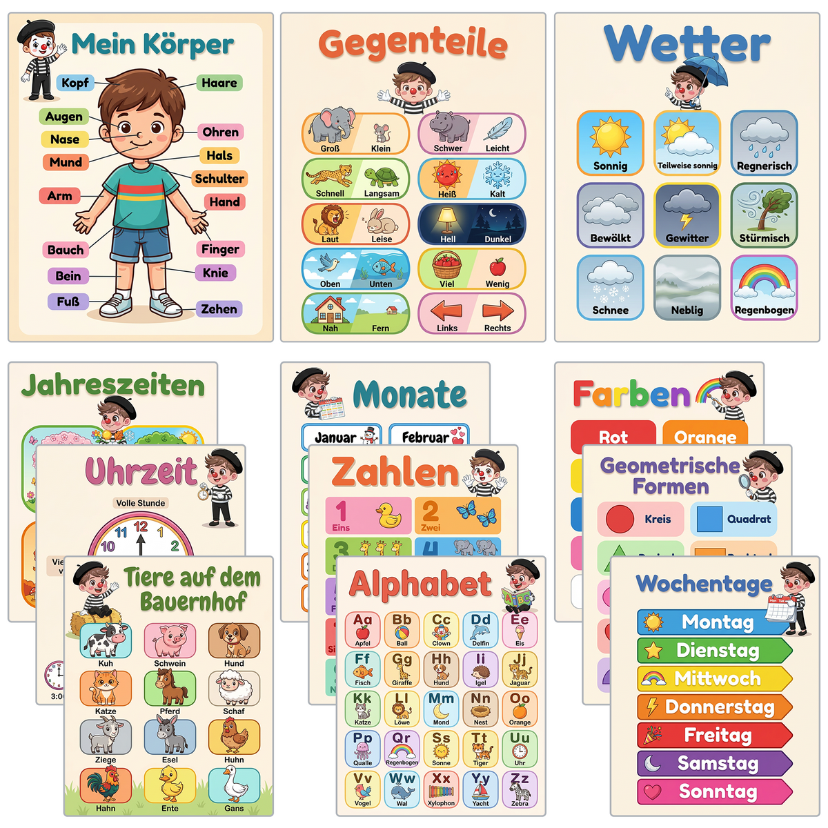 12 pädagogische Montessori Lernposter A4